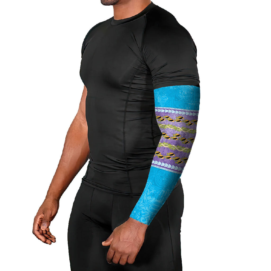 Hawaii Humuhumu Fish Maile Pikake Lei Arm Sleeves Tribal Tapa Blue Version LT05 - Polynesian Pride