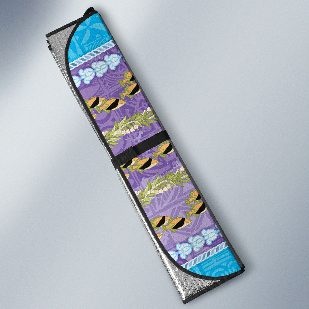Hawaii Humuhumu Fish Maile Pikake Lei Auto Sun Shade Tribal Tapa Blue Version LT05 - Polynesian Pride