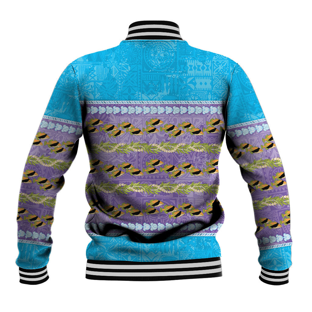 Hawaii Humuhumu Fish Maile Pikake Lei Baseball Jacket Tribal Tapa Blue Version LT05 - Polynesian Pride