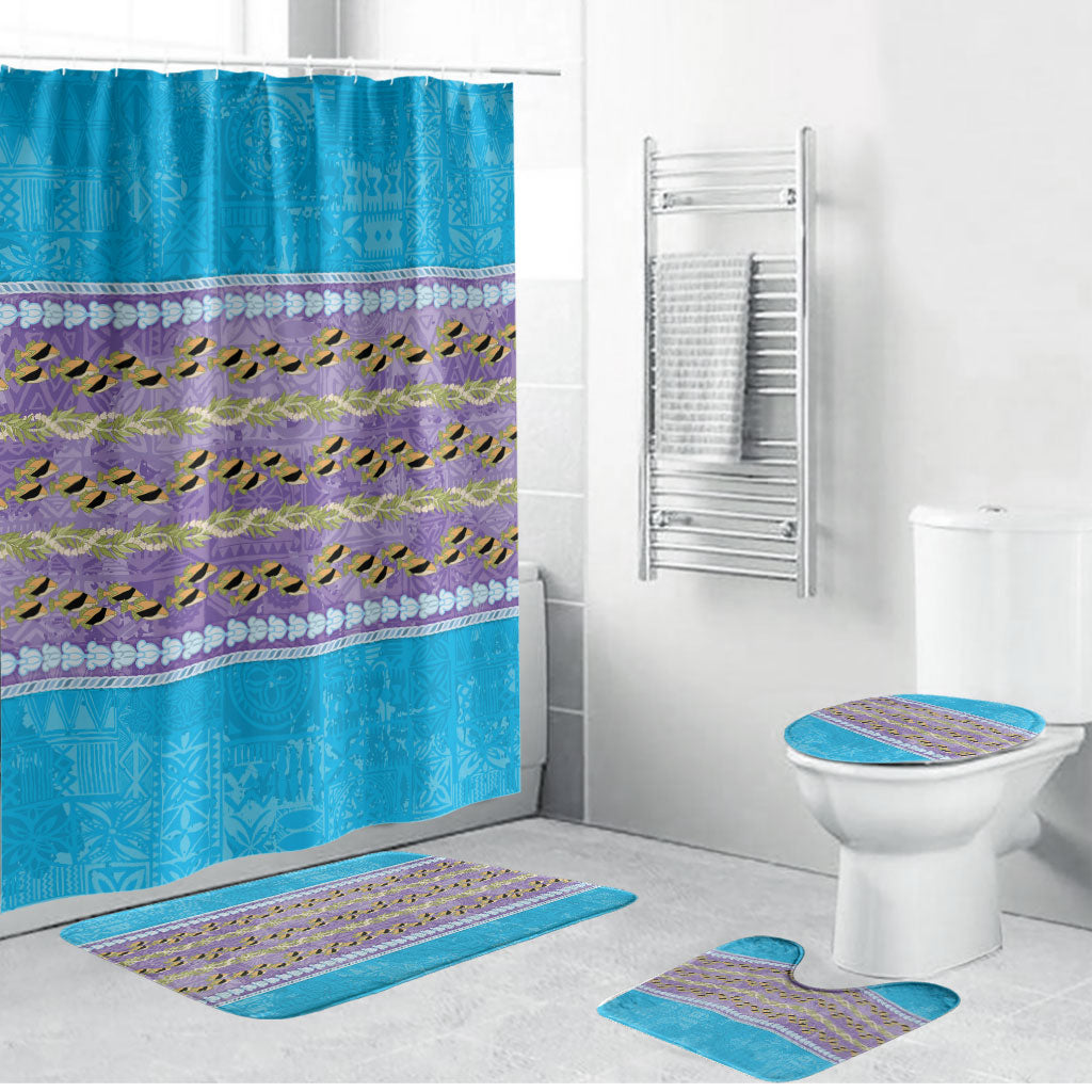 Hawaii Humuhumu Fish Maile Pikake Lei Bathroom Set Tribal Tapa Blue Version LT05 Bathroom Set (4 pcs) Blue - Polynesian Pride