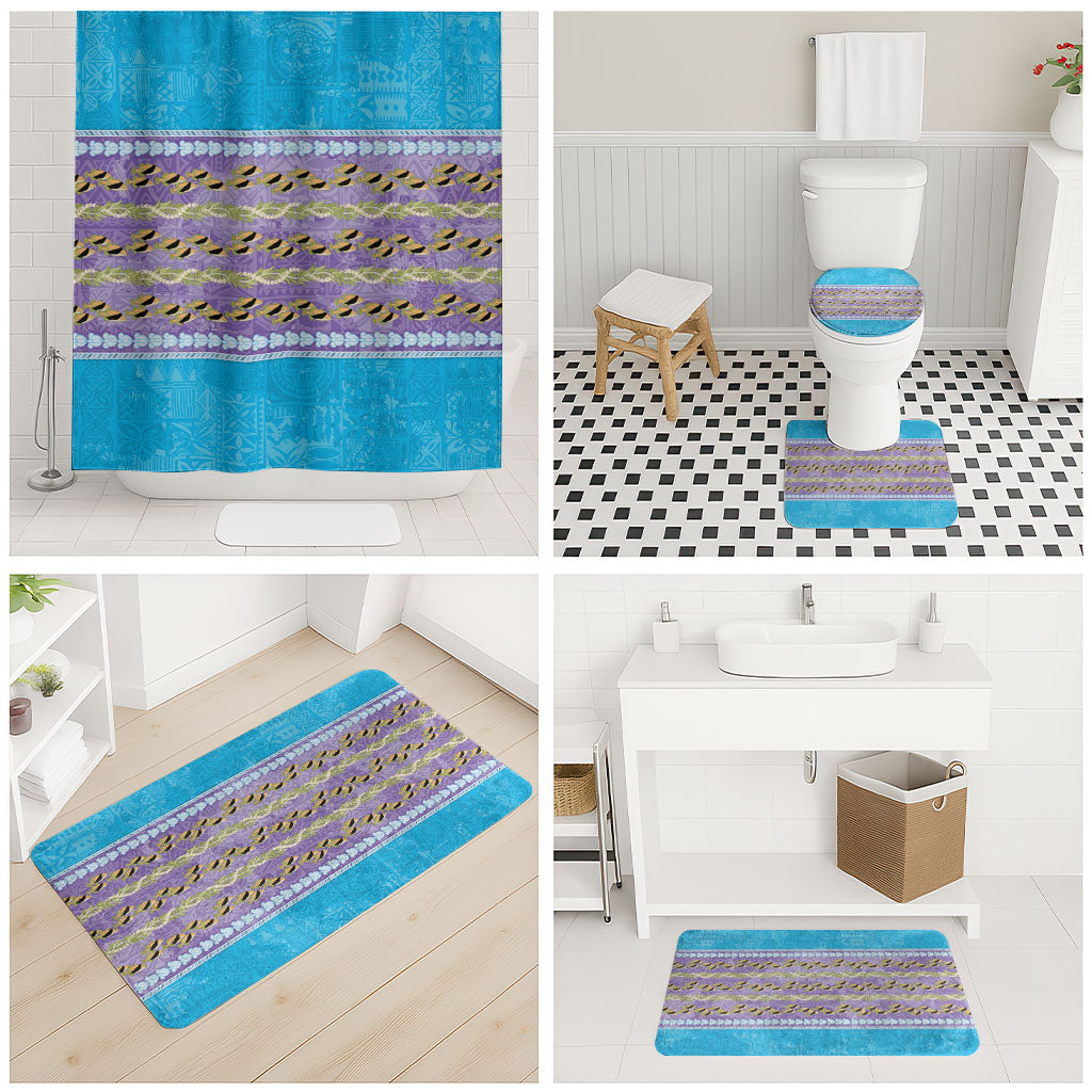 Hawaii Humuhumu Fish Maile Pikake Lei Bathroom Set Tribal Tapa Blue Version LT05 - Polynesian Pride