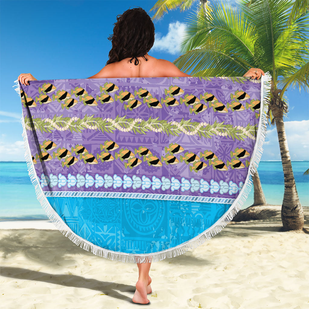 Hawaii Humuhumu Fish Maile Pikake Lei Beach Blanket Tribal Tapa Blue Version LT05 - Polynesian Pride