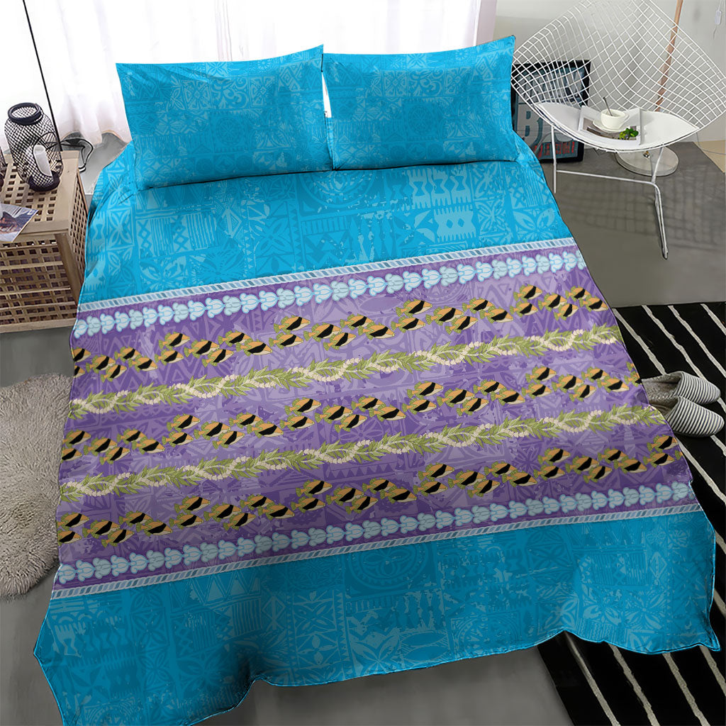 Hawaii Humuhumu Fish Maile Pikake Lei Bedding Set Tribal Tapa Blue Version LT05 - Polynesian Pride