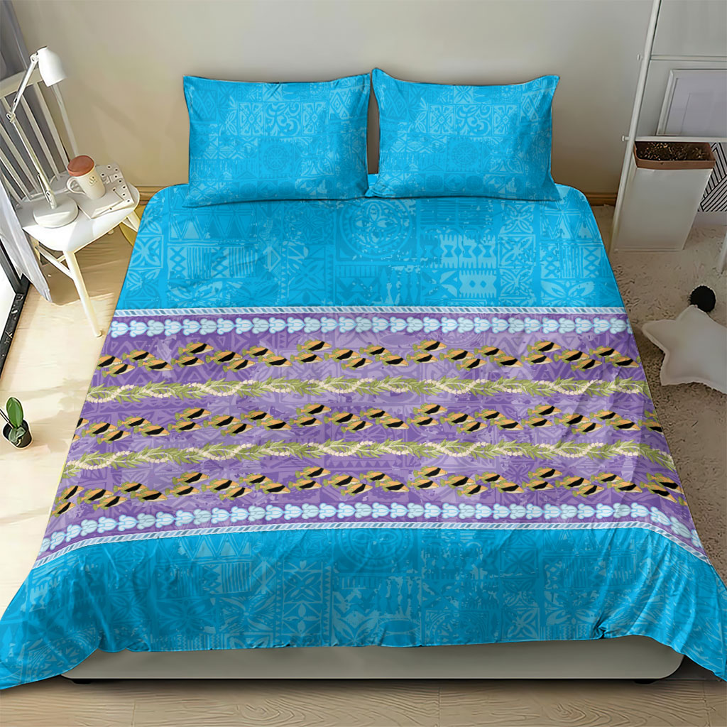 Hawaii Humuhumu Fish Maile Pikake Lei Bedding Set Tribal Tapa Blue Version LT05 - Polynesian Pride