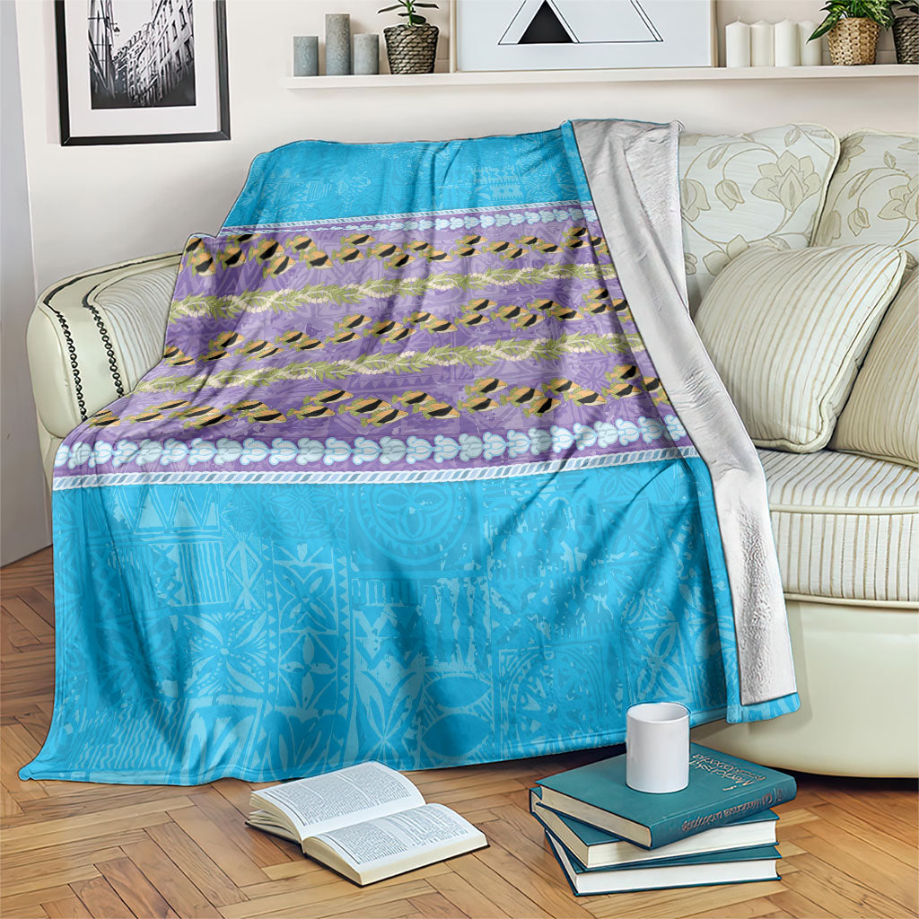 Hawaii Humuhumu Fish Maile Pikake Lei Blanket Tribal Tapa Blue Version LT05 Blue - Polynesian Pride