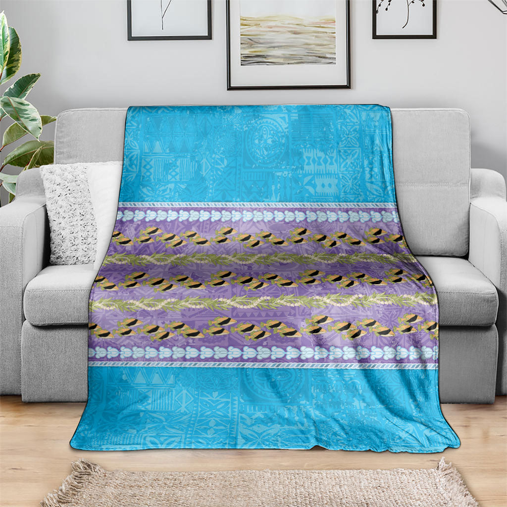 Hawaii Humuhumu Fish Maile Pikake Lei Blanket Tribal Tapa Blue Version LT05 - Polynesian Pride