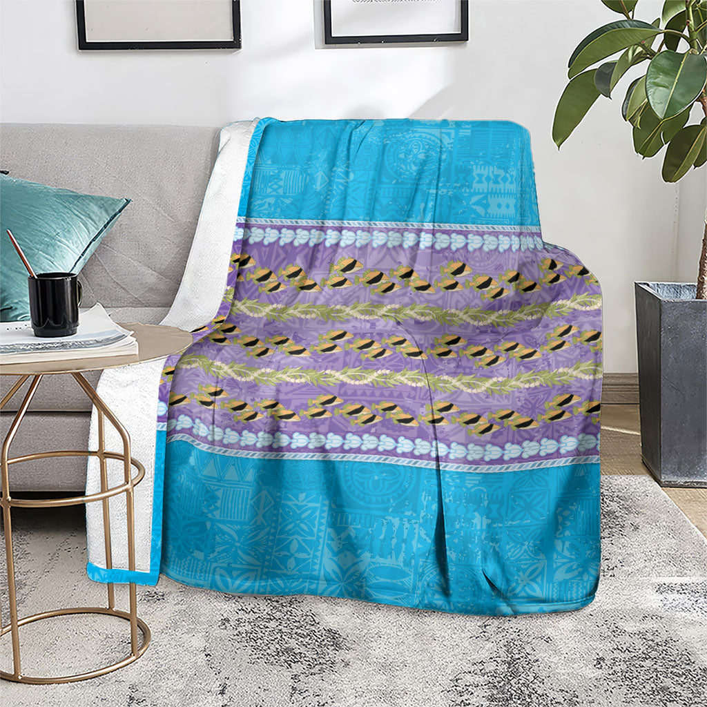 Hawaii Humuhumu Fish Maile Pikake Lei Blanket Tribal Tapa Blue Version LT05 - Polynesian Pride