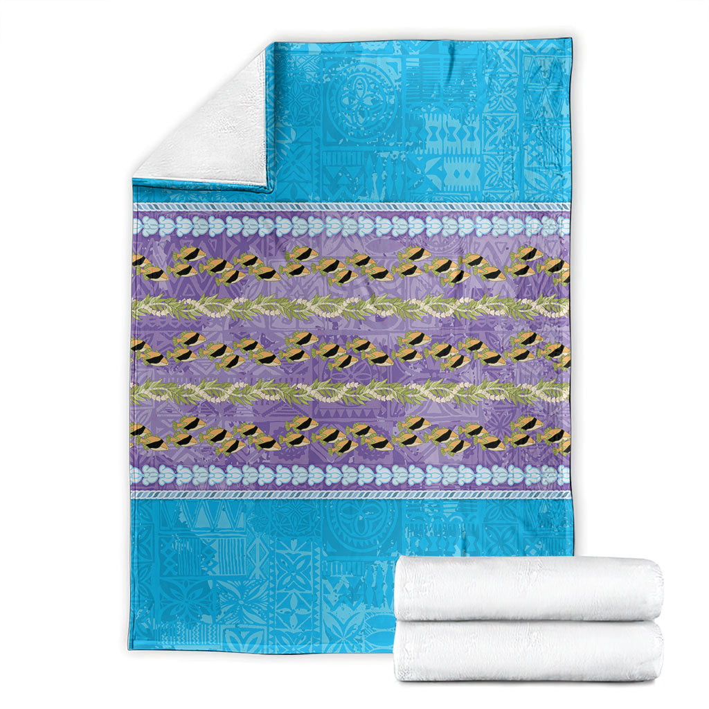 Hawaii Humuhumu Fish Maile Pikake Lei Blanket Tribal Tapa Blue Version LT05 - Polynesian Pride