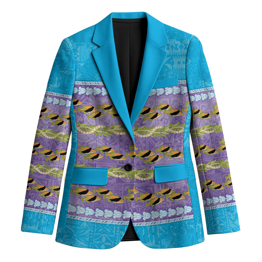 Hawaii Humuhumu Fish Maile Pikake Lei Blazer Tribal Tapa Blue Version LT05 Unisex Blue - Polynesian Pride
