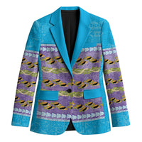 Hawaii Humuhumu Fish Maile Pikake Lei Blazer Tribal Tapa Blue Version LT05 Unisex Blue - Polynesian Pride