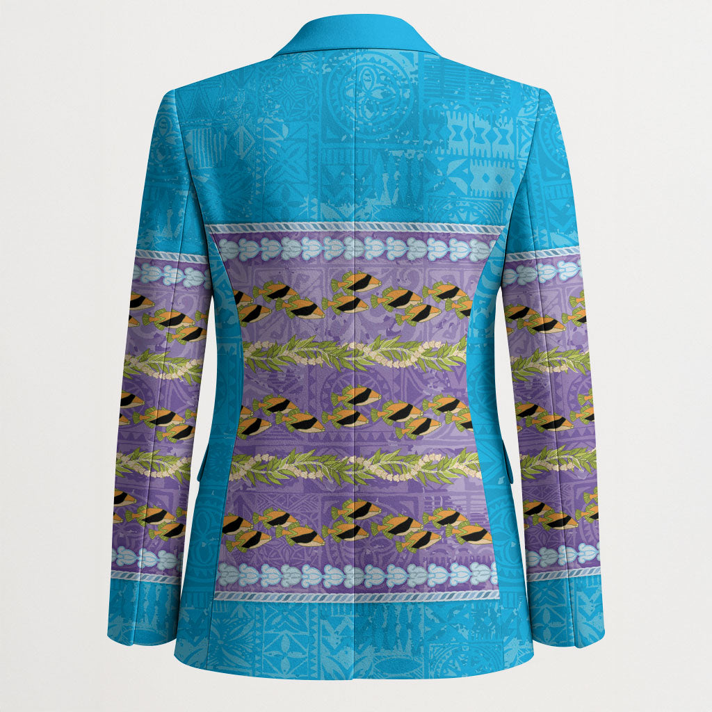 Hawaii Humuhumu Fish Maile Pikake Lei Blazer Tribal Tapa Blue Version LT05 - Polynesian Pride