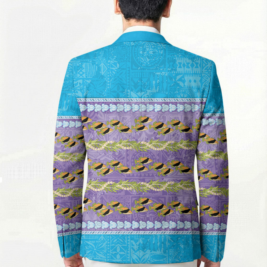 Hawaii Humuhumu Fish Maile Pikake Lei Blazer Tribal Tapa Blue Version LT05 - Polynesian Pride