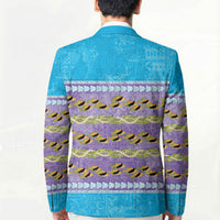 Hawaii Humuhumu Fish Maile Pikake Lei Blazer Tribal Tapa Blue Version LT05 - Polynesian Pride