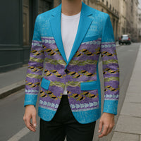 Hawaii Humuhumu Fish Maile Pikake Lei Blazer Tribal Tapa Blue Version LT05 - Polynesian Pride
