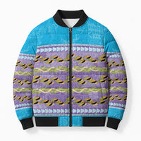 Hawaii Humuhumu Fish Maile Pikake Lei Bomber Puffer Jacket Tribal Tapa Blue Version LT05 Unisex Blue - Polynesian Pride