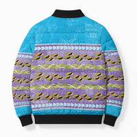 Hawaii Humuhumu Fish Maile Pikake Lei Bomber Puffer Jacket Tribal Tapa Blue Version LT05 - Polynesian Pride