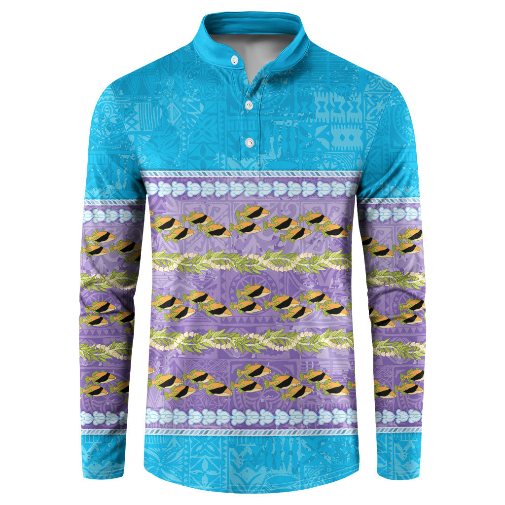 Hawaii Humuhumu Fish Maile Pikake Lei Button Sweatshirt Tribal Tapa Blue Version LT05 Blue - Polynesian Pride