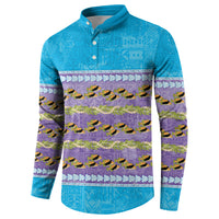 Hawaii Humuhumu Fish Maile Pikake Lei Button Sweatshirt Tribal Tapa Blue Version LT05 - Polynesian Pride