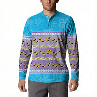 Hawaii Humuhumu Fish Maile Pikake Lei Button Sweatshirt Tribal Tapa Blue Version LT05 - Polynesian Pride