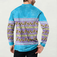 Hawaii Humuhumu Fish Maile Pikake Lei Button Sweatshirt Tribal Tapa Blue Version LT05 - Polynesian Pride