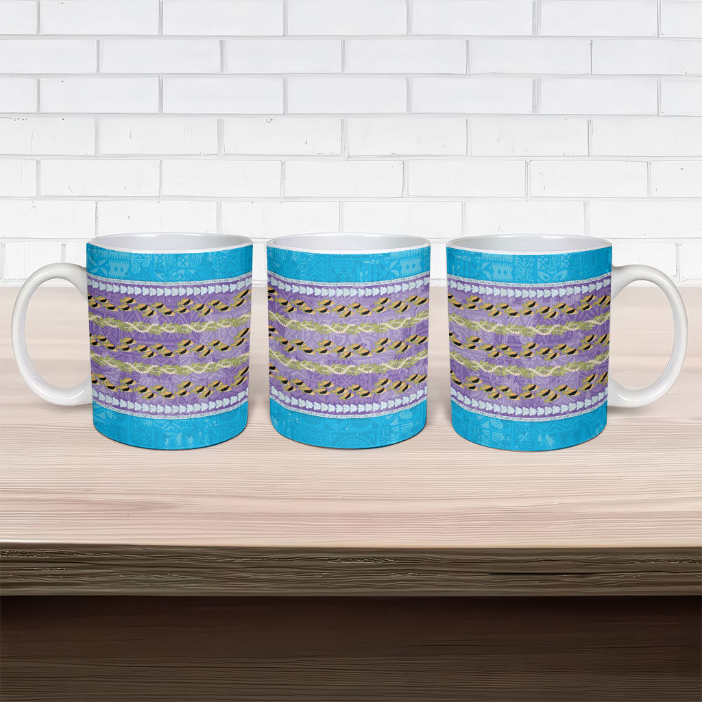 Hawaii Humuhumu Fish Maile Pikake Lei Ceramic Mug Tribal Tapa Blue Version LT05 - Polynesian Pride