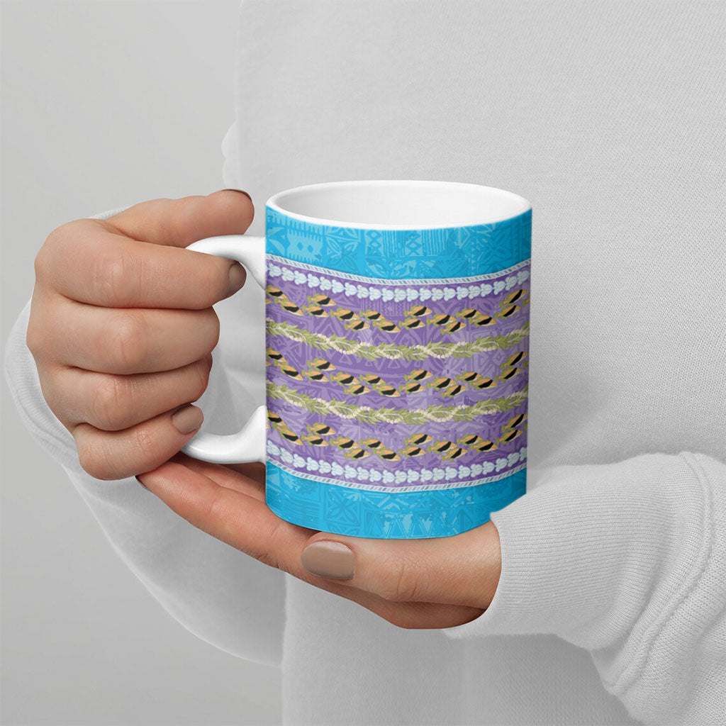 Hawaii Humuhumu Fish Maile Pikake Lei Ceramic Mug Tribal Tapa Blue Version LT05 - Polynesian Pride