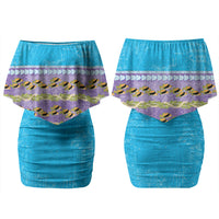 Hawaii Humuhumu Fish Maile Pikake Lei Couples Matching Off Shoulder Short Dress and Long Sleeve Button Shirt Tribal Tapa Blue Version LT05 - Polynesian Pride
