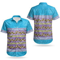Hawaii Humuhumu Fish Maile Pikake Lei Couples Matching Puletasi and Hawaiian Shirt Tribal Tapa Blue Version LT05 - Polynesian Pride