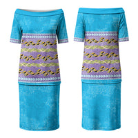Hawaii Humuhumu Fish Maile Pikake Lei Couples Matching Puletasi and Hawaiian Shirt Tribal Tapa Blue Version LT05 - Polynesian Pride