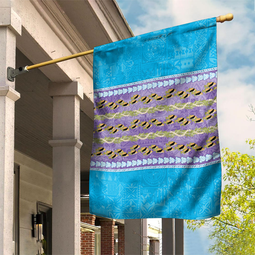 Hawaii Humuhumu Fish Maile Pikake Lei Garden Flag Tribal Tapa Blue Version LT05 House Flag Blue - Polynesian Pride