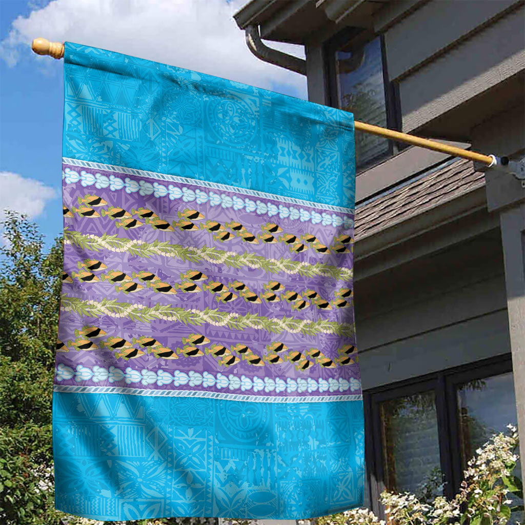 Hawaii Humuhumu Fish Maile Pikake Lei Garden Flag Tribal Tapa Blue Version LT05 - Polynesian Pride