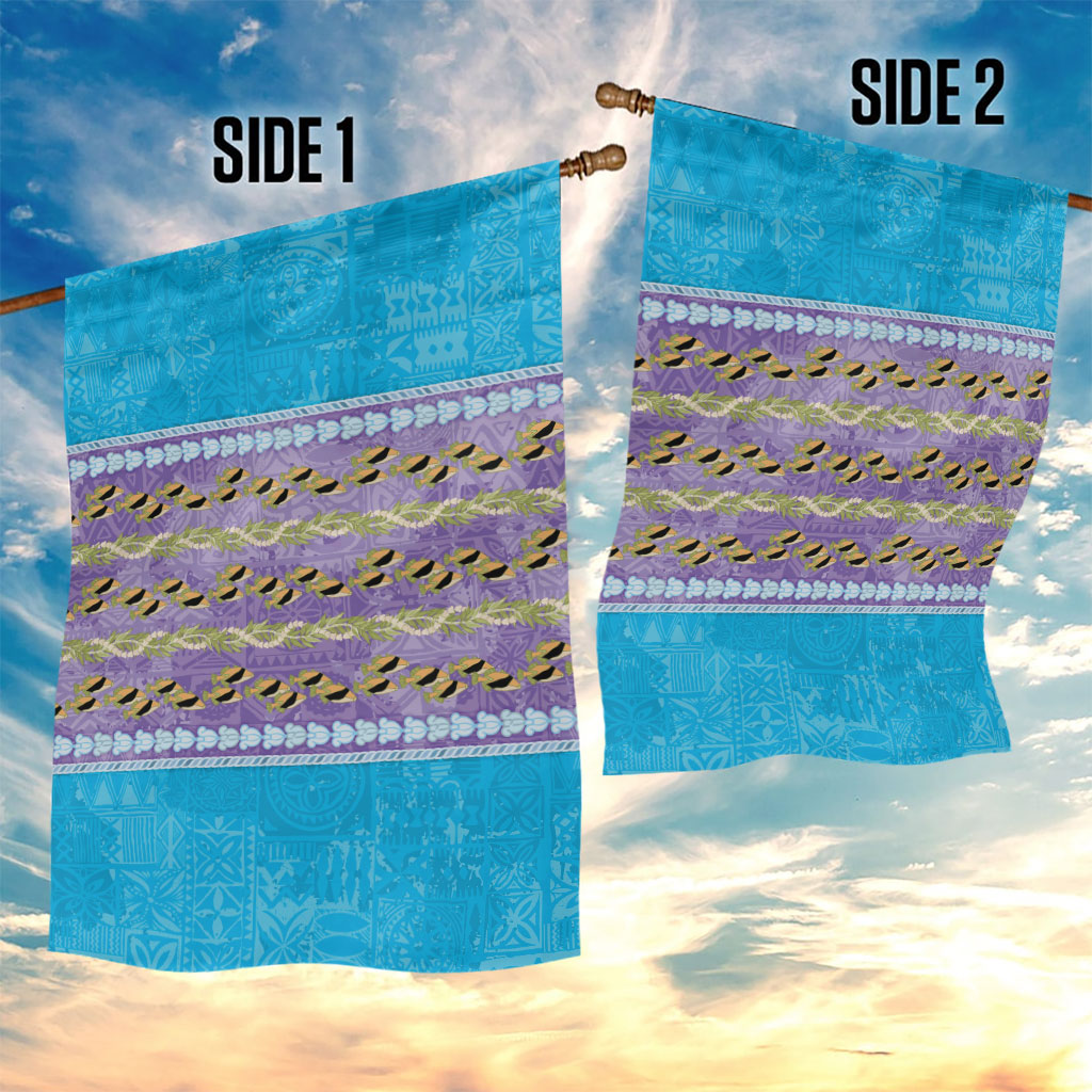 Hawaii Humuhumu Fish Maile Pikake Lei Garden Flag Tribal Tapa Blue Version LT05 - Polynesian Pride