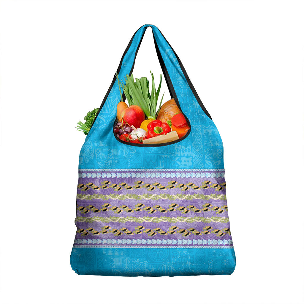Hawaii Humuhumu Fish Maile Pikake Lei Grocery Bag Tribal Tapa Blue Version LT05 1-pack One Size Blue - Polynesian Pride