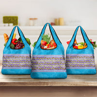 Hawaii Humuhumu Fish Maile Pikake Lei Grocery Bag Tribal Tapa Blue Version LT05 3-pack One Size Blue - Polynesian Pride