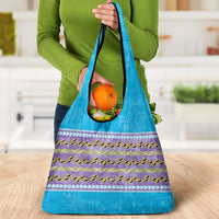Hawaii Humuhumu Fish Maile Pikake Lei Grocery Bag Tribal Tapa Blue Version LT05 - Polynesian Pride