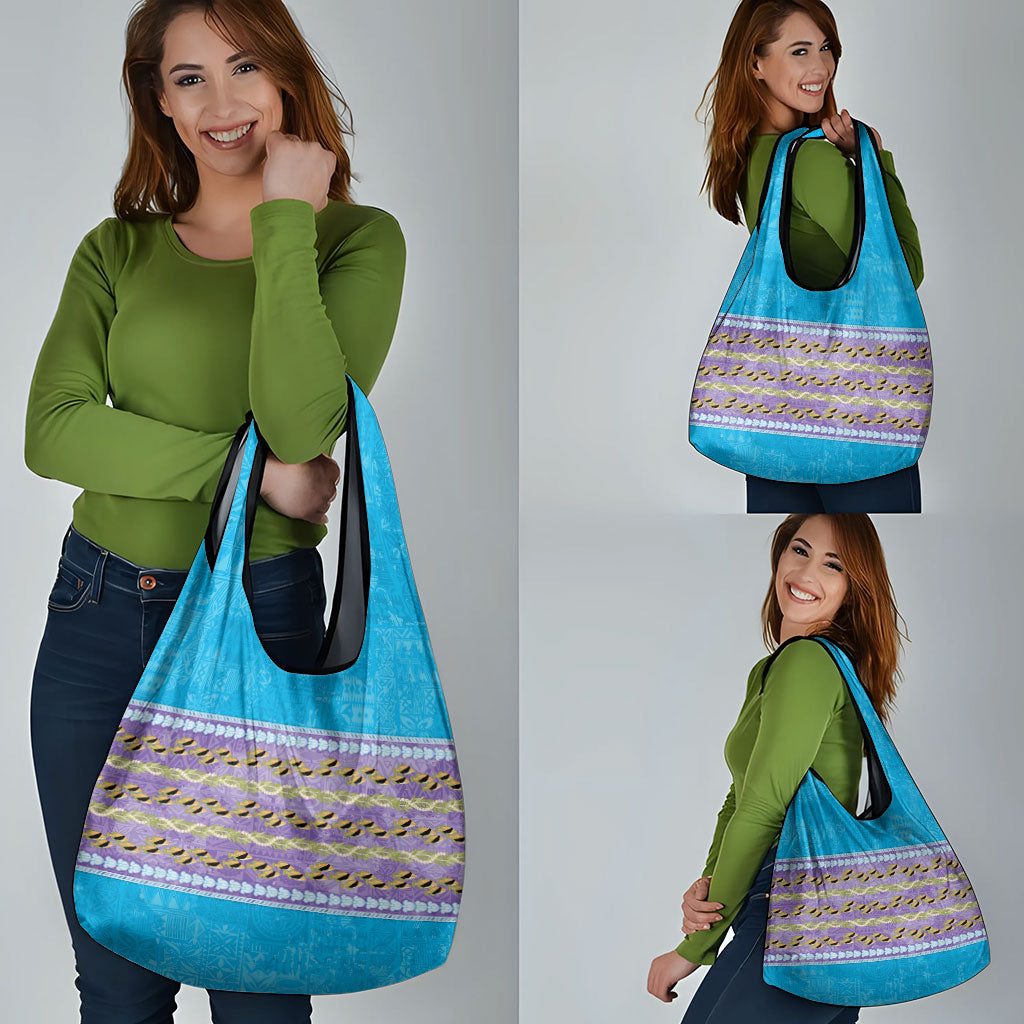 Hawaii Humuhumu Fish Maile Pikake Lei Grocery Bag Tribal Tapa Blue Version LT05 - Polynesian Pride