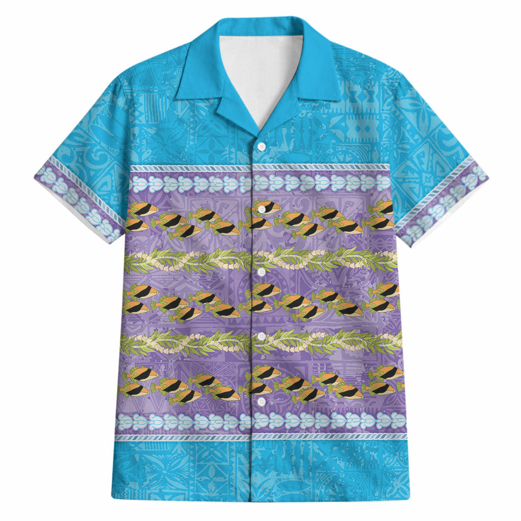 Hawaii Humuhumu Fish Maile Pikake Lei Hawaiian Shirt Tribal Tapa Blue Version LT05 Blue - Polynesian Pride