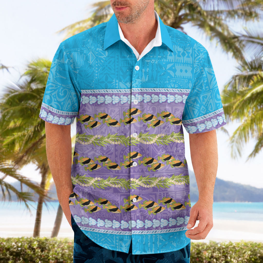 Hawaii Humuhumu Fish Maile Pikake Lei Hawaiian Shirt Tribal Tapa Blue Version LT05 - Polynesian Pride