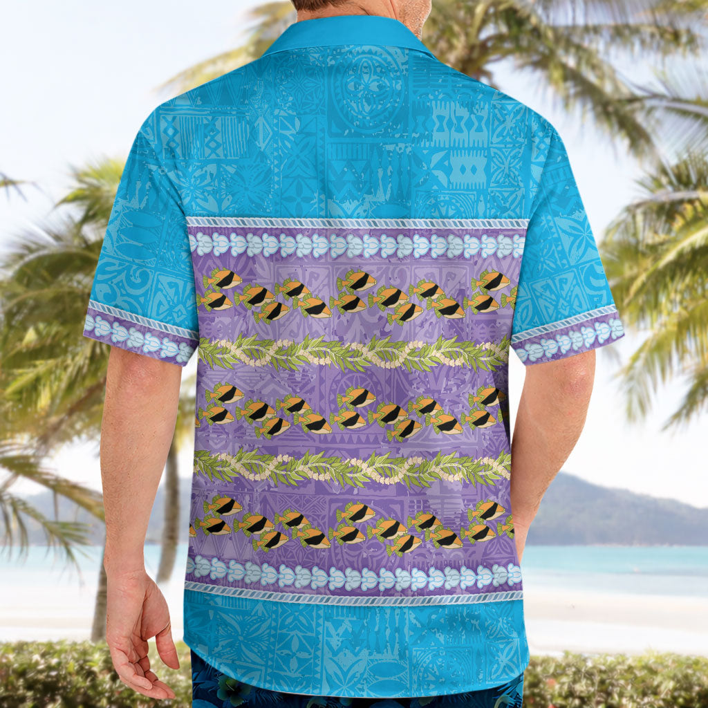 Hawaii Humuhumu Fish Maile Pikake Lei Hawaiian Shirt Tribal Tapa Blue Version LT05 - Polynesian Pride