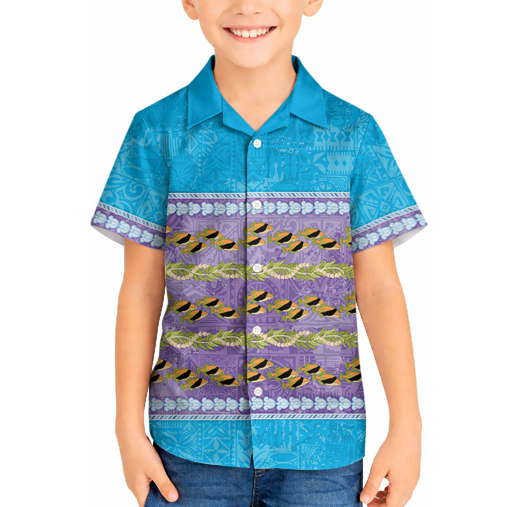 Hawaii Humuhumu Fish Maile Pikake Lei Hawaiian Shirt Tribal Tapa Blue Version LT05 - Polynesian Pride