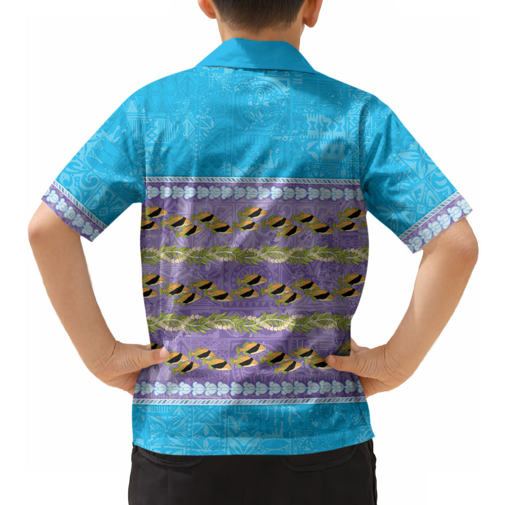 Hawaii Humuhumu Fish Maile Pikake Lei Hawaiian Shirt Tribal Tapa Blue Version LT05 - Polynesian Pride