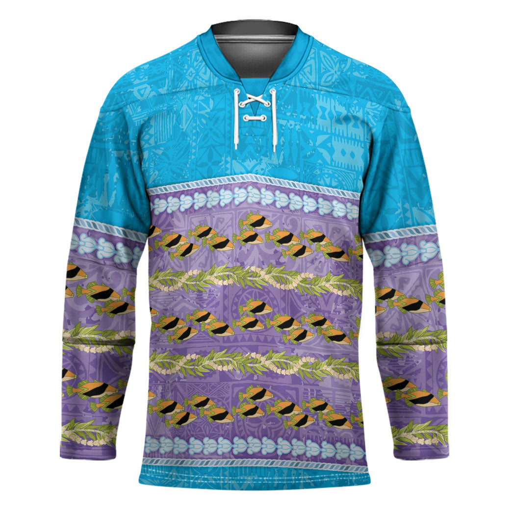 Hawaii Humuhumu Fish Maile Pikake Lei Hockey Jersey Tribal Tapa Blue Version LT05 Unisex Blue - Polynesian Pride