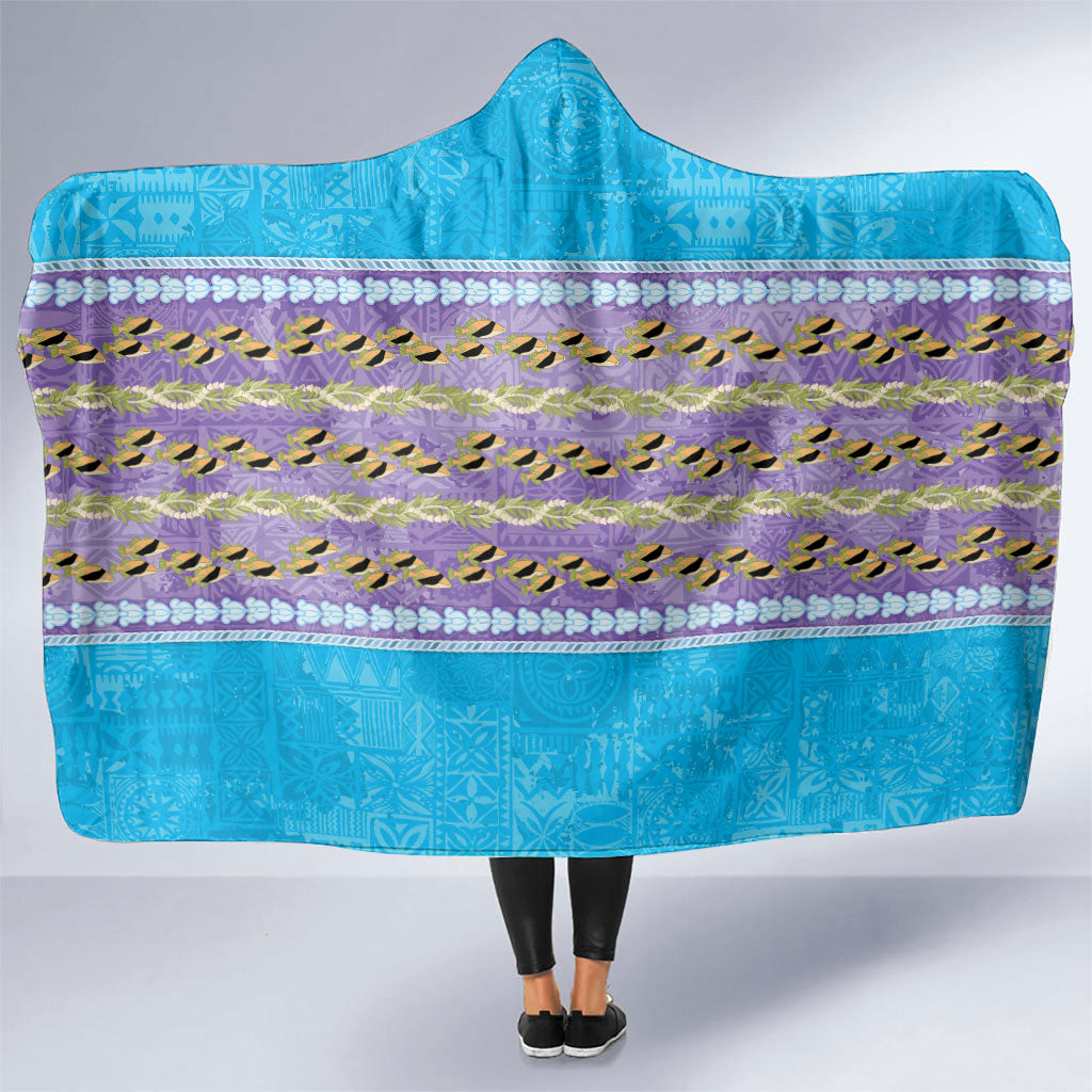 Hawaii Humuhumu Fish Maile Pikake Lei Hooded Blanket Tribal Tapa Blue Version LT05 One Size Blue - Polynesian Pride