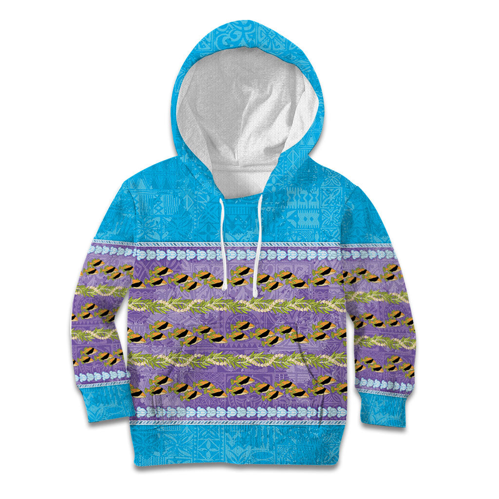 Hawaii Humuhumu Fish Maile Pikake Lei Kid Hoodie Tribal Tapa Blue Version LT05 Hoodie Blue - Polynesian Pride