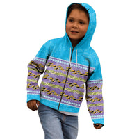 Hawaii Humuhumu Fish Maile Pikake Lei Kid Hoodie Tribal Tapa Blue Version LT05 - Polynesian Pride