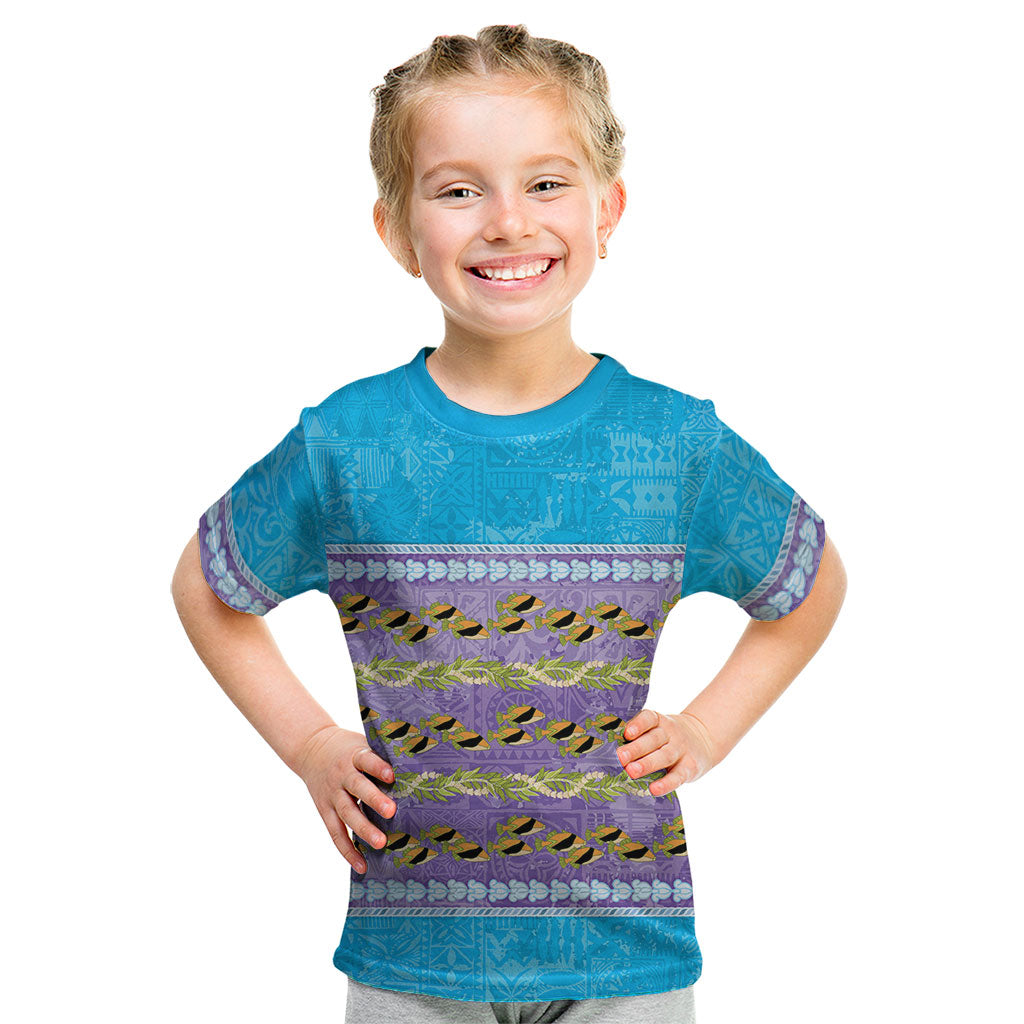 Hawaii Humuhumu Fish Maile Pikake Lei Kid T Shirt Tribal Tapa Blue Version LT05 Blue - Polynesian Pride