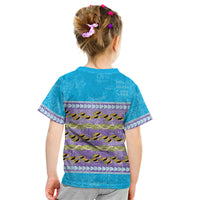 Hawaii Humuhumu Fish Maile Pikake Lei Kid T Shirt Tribal Tapa Blue Version LT05 - Polynesian Pride