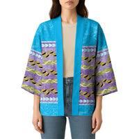 Hawaii Humuhumu Fish Maile Pikake Lei Kimono Tribal Tapa Blue Version LT05 - Polynesian Pride