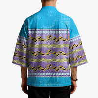 Hawaii Humuhumu Fish Maile Pikake Lei Kimono Tribal Tapa Blue Version LT05 - Polynesian Pride