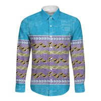Hawaii Humuhumu Fish Maile Pikake Lei Long Sleeve Button Shirt Tribal Tapa Blue Version LT05 Unisex Blue - Polynesian Pride